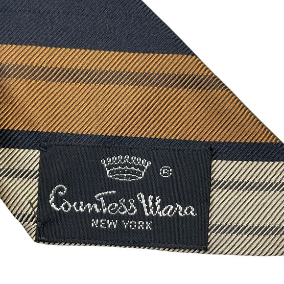 VINTAGE WOOLF BROTHERS COUNTESS MARA TIE Black Copper Brown, PREOWNED - Picture 3 of 5